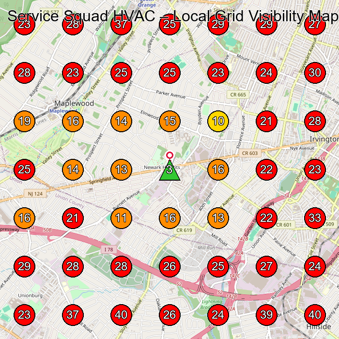 Service Squad HVAC GeoGrid visibility map for Hvac Contractor in West Orange